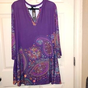 Nwt 2X Women's Purple Paisley Tunic